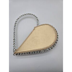 Valentine Heart Clutch Gold Faux Leather Rhinestone Handle Bag Purse